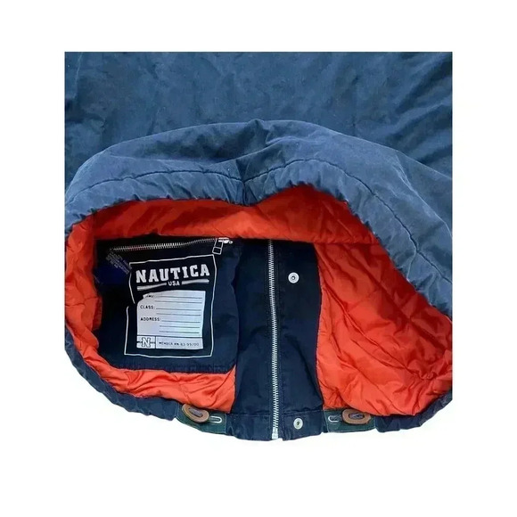 Vintage 90s Nautica Spellout Logo Full Zip Snap Hidden Hood Dad Jacket Sz M - Picture 11 of 14